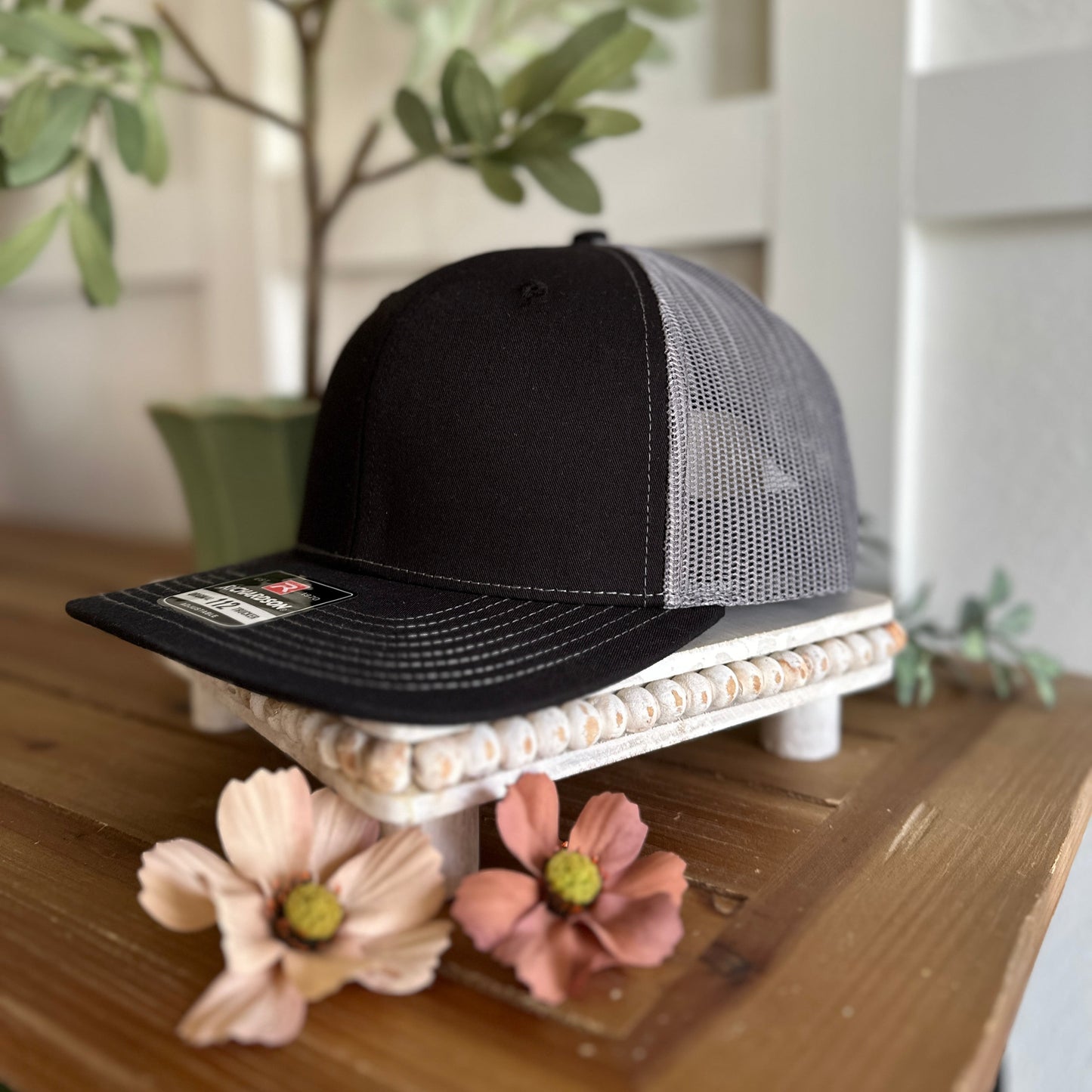 black and grey hat
