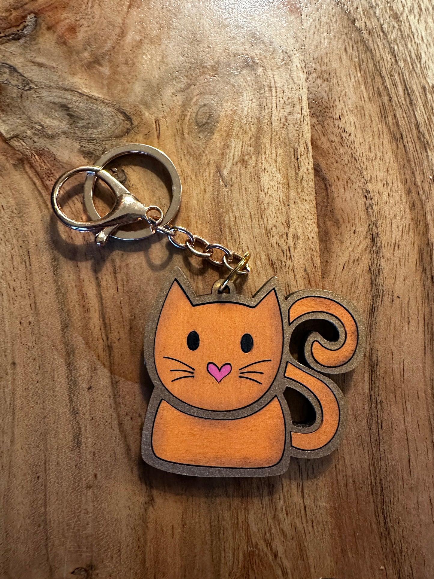 Cat wood keychain